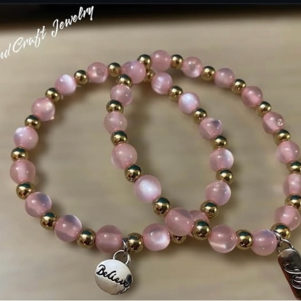 Gold and Pink Pearl Bracelet with Charm